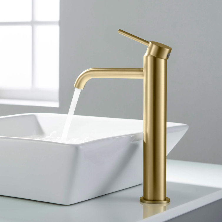 Elegant Brushed Gold Solid Brass Vessel Bathroom Faucet with Single Lever