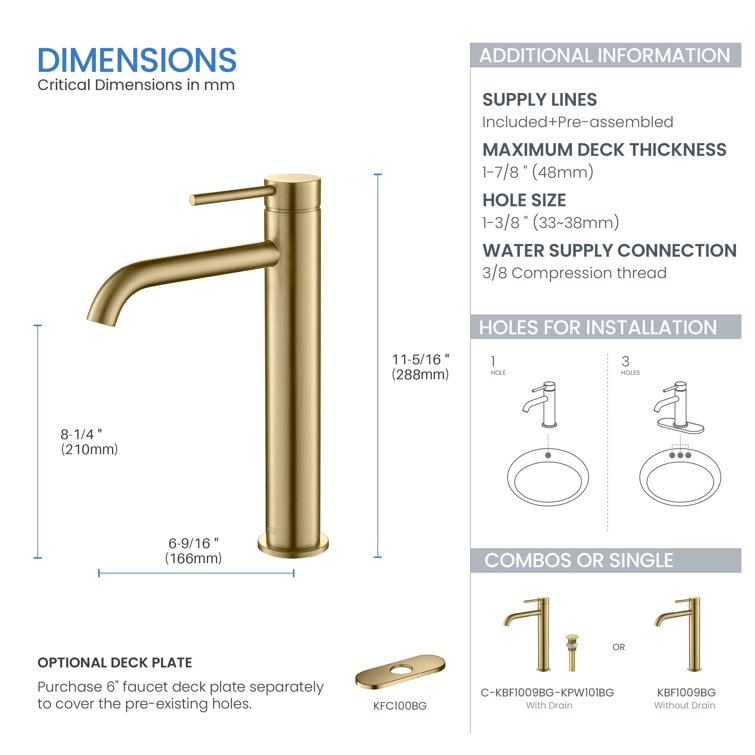 Elegant Brushed Gold Solid Brass Vessel Bathroom Faucet with Single Lever