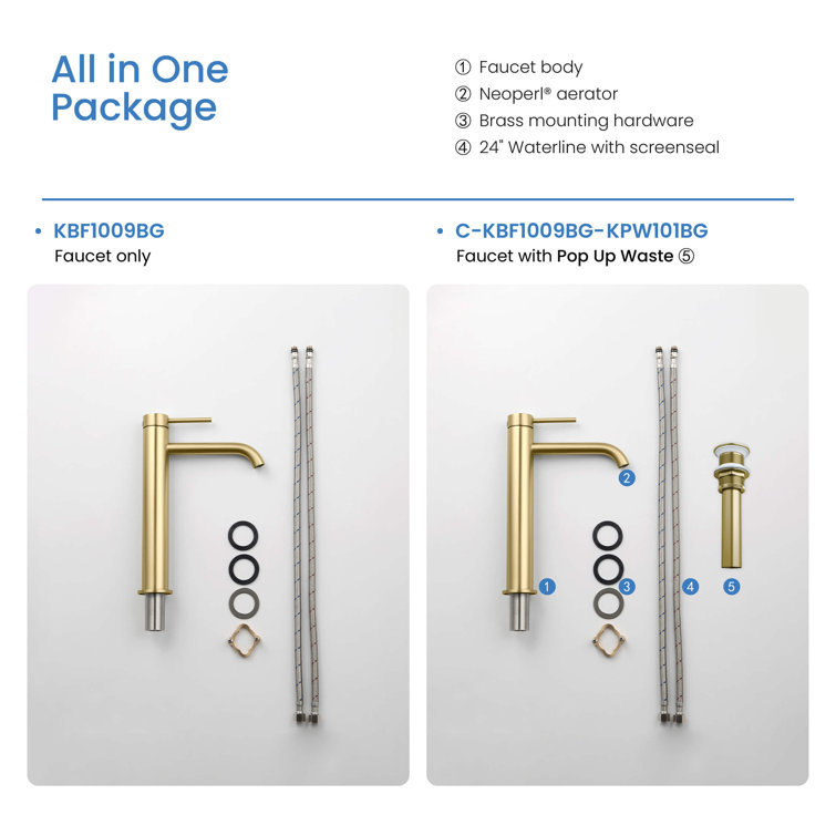 Elegant Brushed Gold Solid Brass Vessel Bathroom Faucet with Single Lever