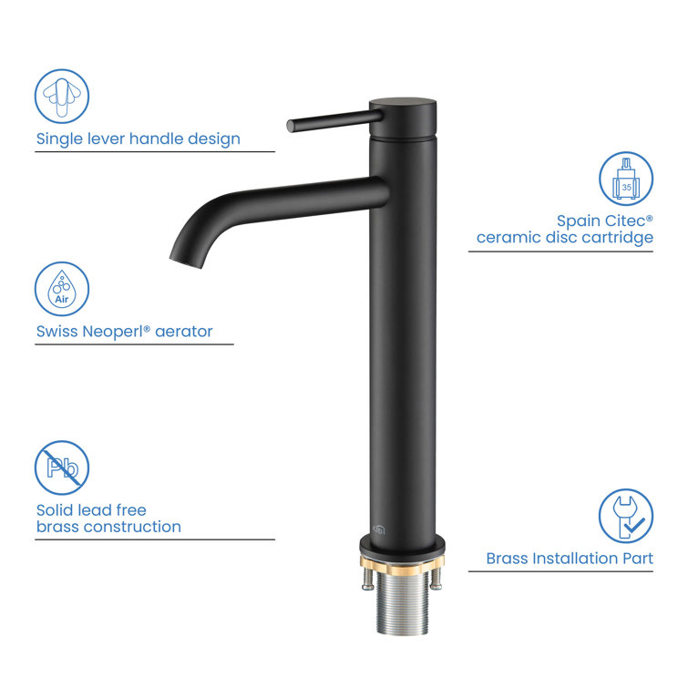Elegant Matte Black Lead-Free Brass Vessel Sink Faucet with Pop-Up Drain