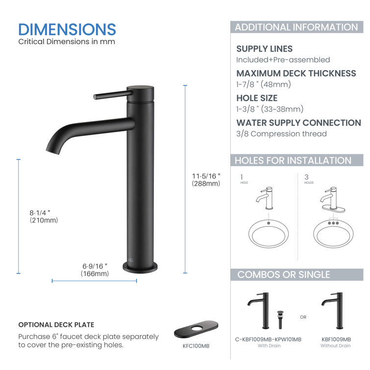 Elegant Matte Black Lead-Free Brass Vessel Sink Faucet with Pop-Up Drain