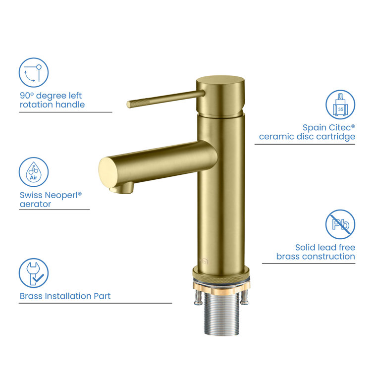 Brushed Gold Solid Brass Single-Handle Bathroom Faucet