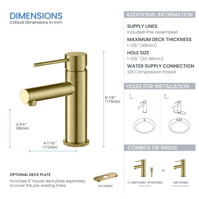 Brushed Gold Solid Brass Single-Handle Bathroom Faucet
