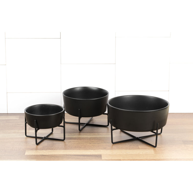 Small Matte Black Iron Elevated Dog Bowl Stand