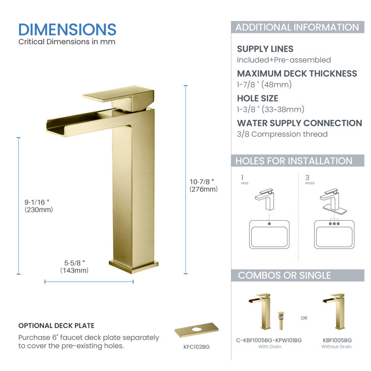 Brushed Gold Solid Brass Vessel Sink Faucet