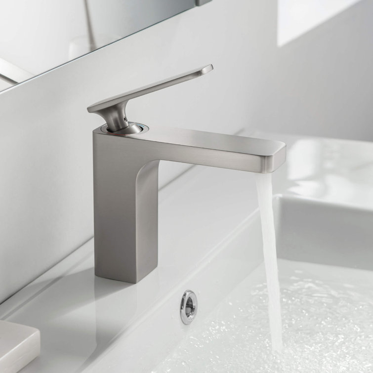 Brushed Nickel Single-Handle Modern Bathroom Faucet with Pop-Up Drain