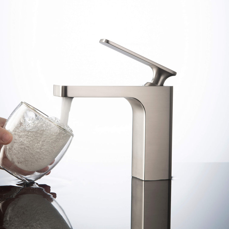 Brushed Nickel Single-Handle Modern Bathroom Faucet with Pop-Up Drain