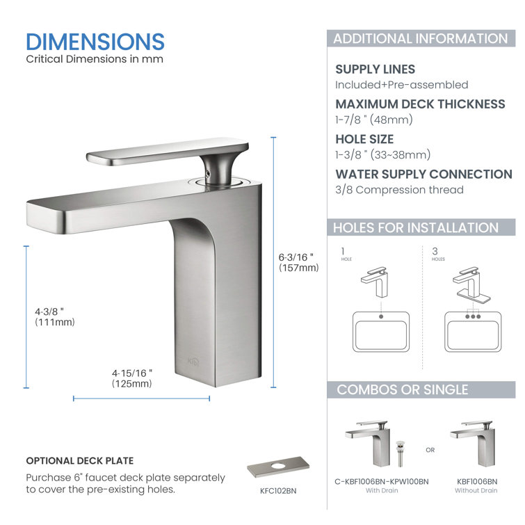 Brushed Nickel Single-Handle Modern Bathroom Faucet with Pop-Up Drain