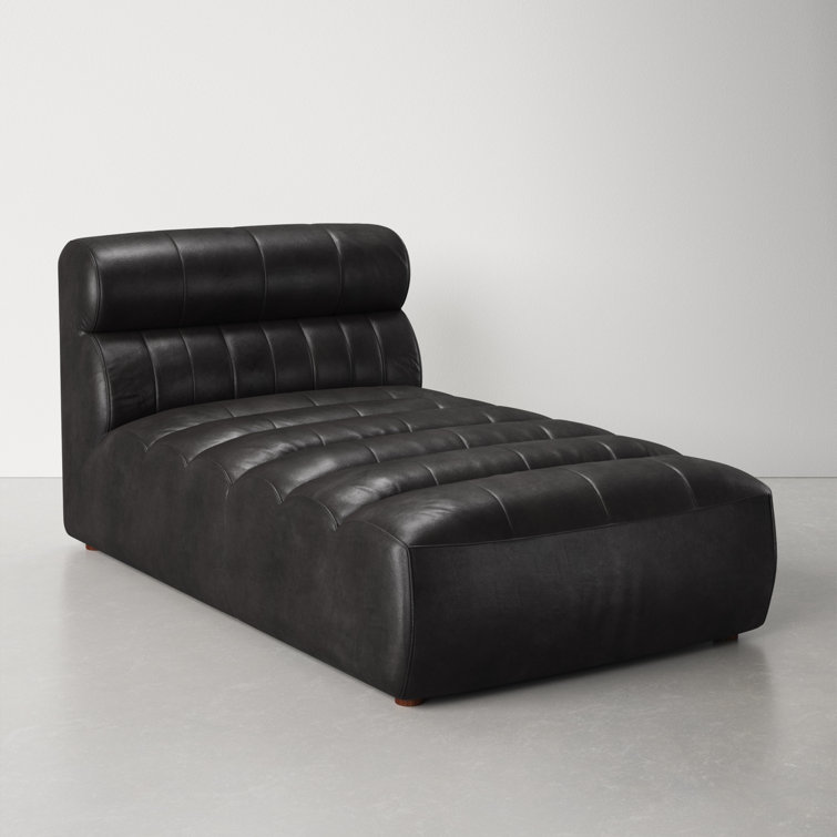Ramsay Antique Black Leather Chaise with Solid Birch Frame
