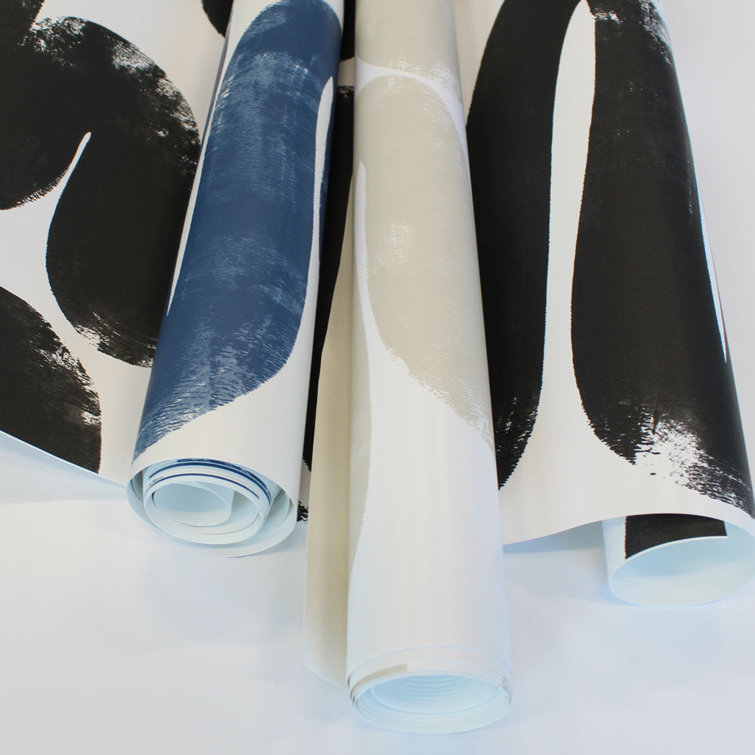 Wiggle Room Blue and Cream Abstract Vinyl Wallpaper Roll