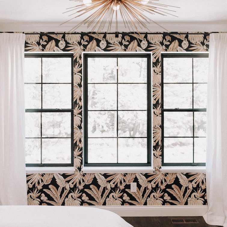 Black and Beige Tropical Flamingo Peel and Stick Wallpaper Roll