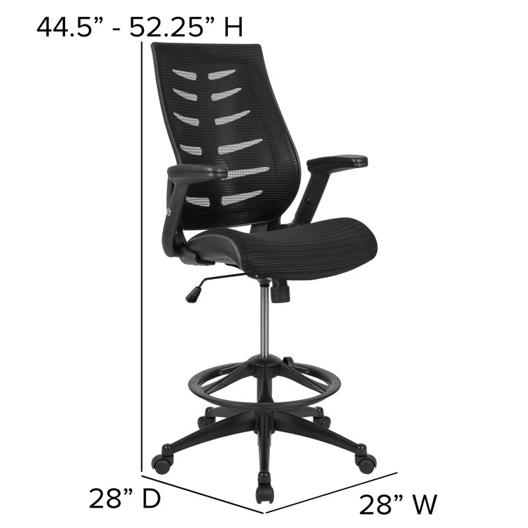 ErgoDraft High-Back Mesh Drafting Chair with Adjustable Arms in Black