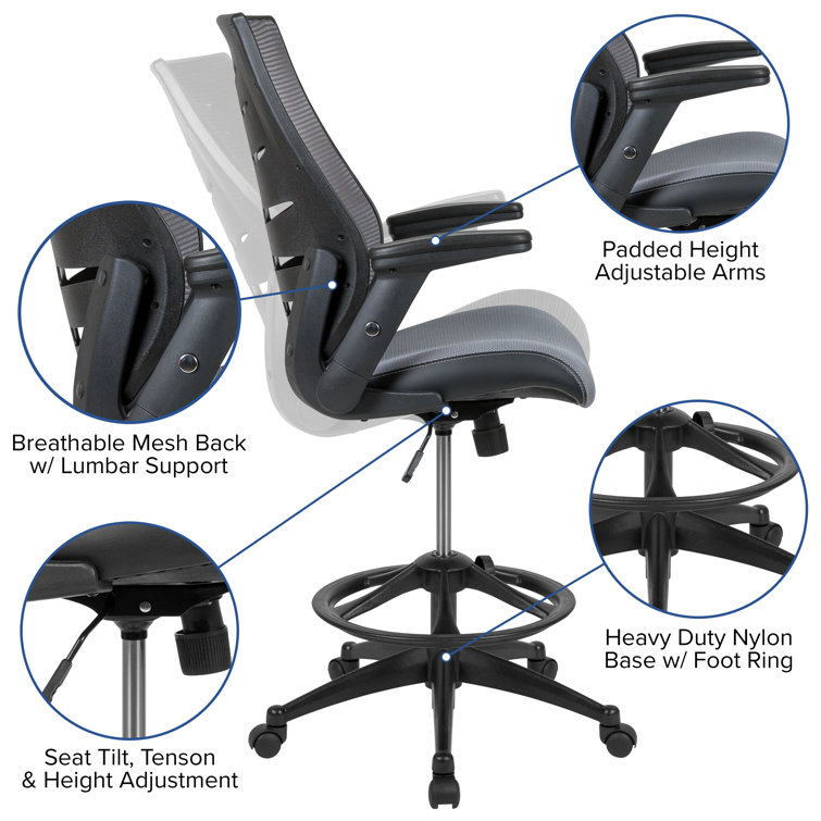 Adjustable High-Back Mesh Drafting Chair with Lumbar Support, Gray