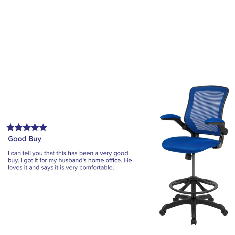 ErgoFlex Mesh Mid-Back Drafting Chair with Adjustable Arms in Blue