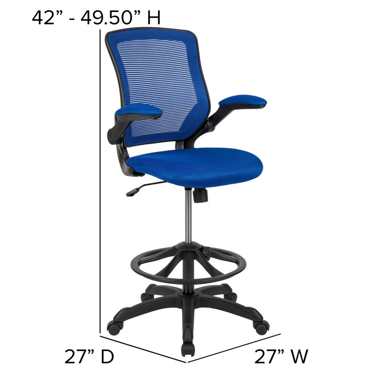 ErgoFlex Mesh Mid-Back Drafting Chair with Adjustable Arms in Blue