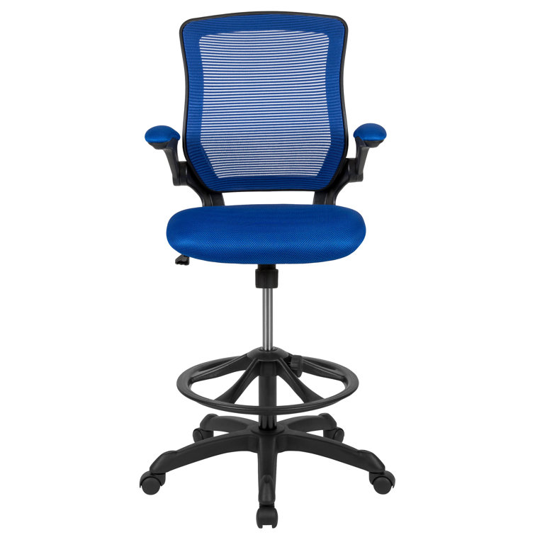 ErgoFlex Mesh Mid-Back Drafting Chair with Adjustable Arms in Blue