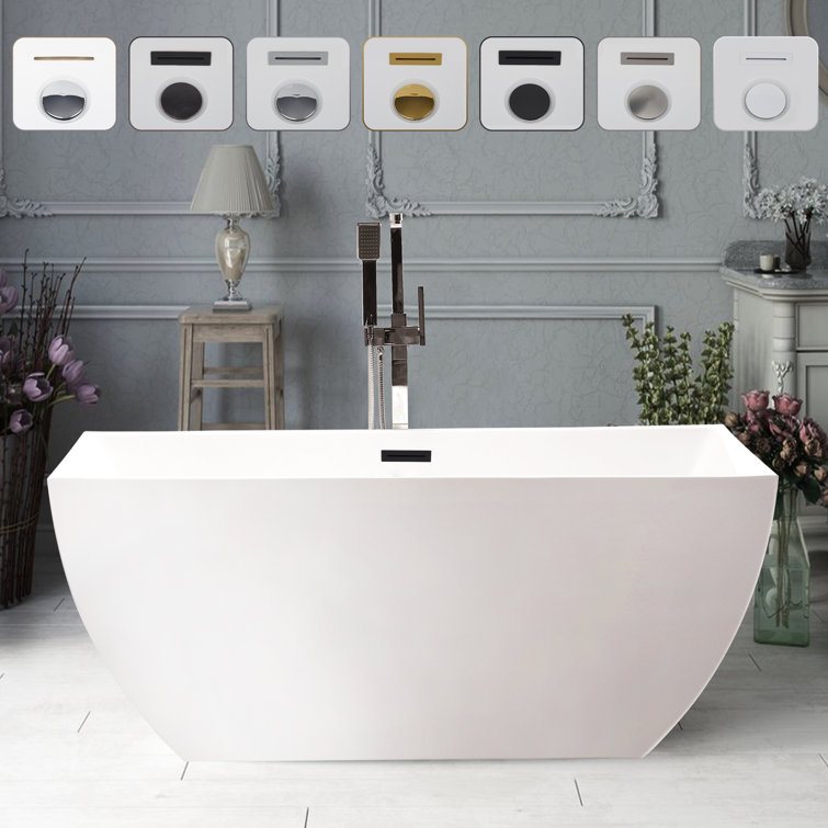 67" White Freestanding Acrylic Soaking Bathtub