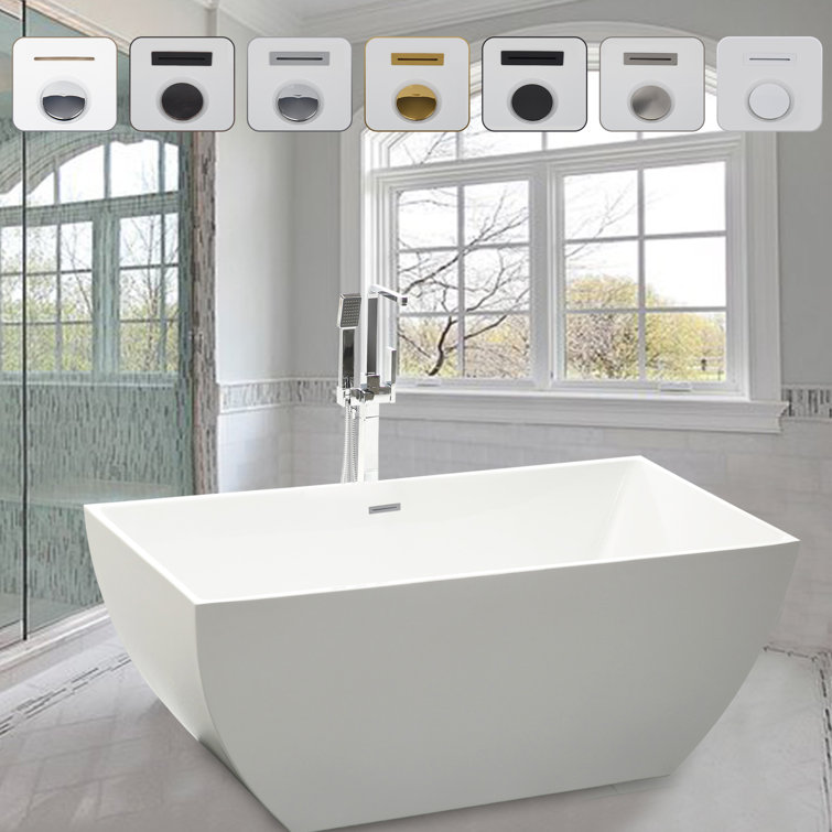 White Acrylic Freestanding Soaking Bathtub 59"