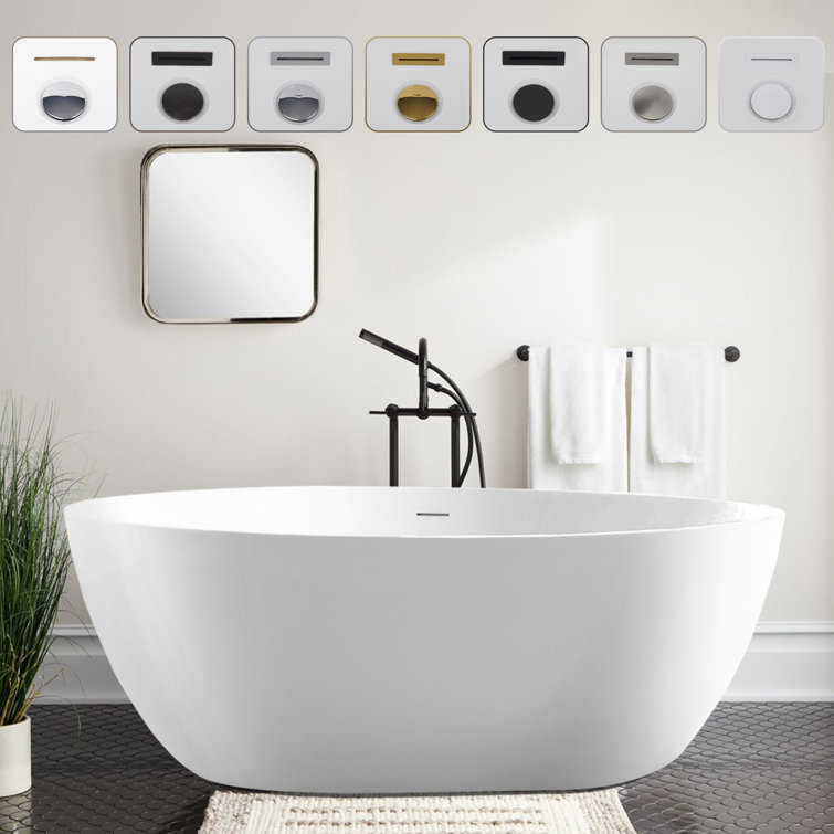 Modern White Acrylic Freestanding Soaking Bathtub with Overflow