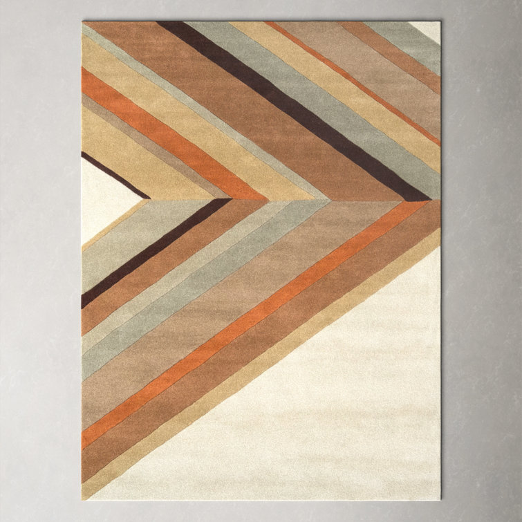Handmade Ivory and Brown Wool Rectangular Rug 9' x 12'