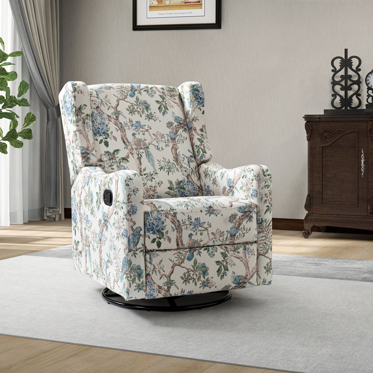 Floral Polyester Swivel Glider Recliner with Metal Frame