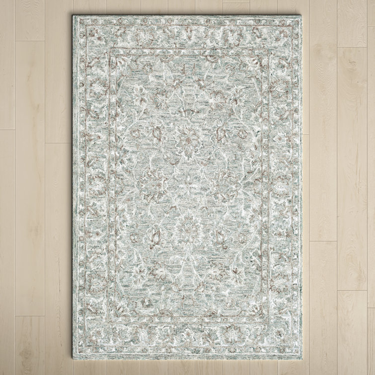 Handmade Light Blue Wool and Viscose Tufted Rectangular Rug 4' x 6'