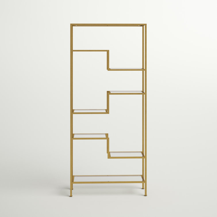 Sloane Gold Steel Geometric Etagere with Glass Shelves