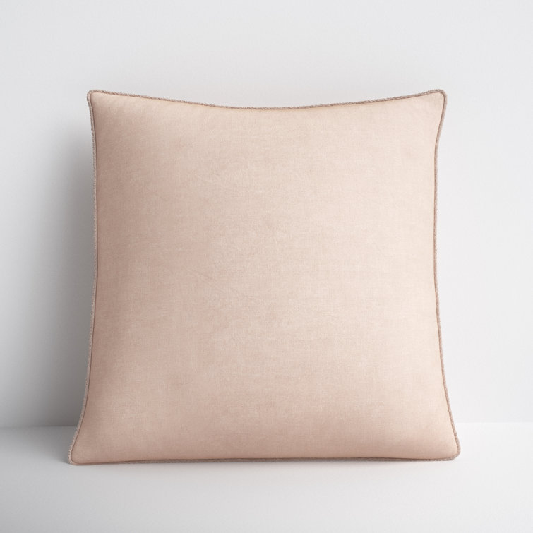 Tan Cotton Square Embroidered Throw Pillow with Fringed Edges