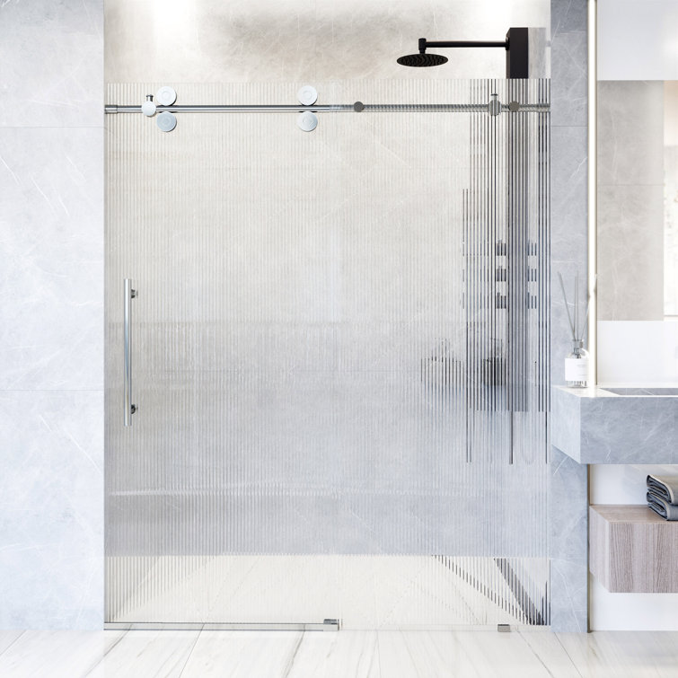 Elan Chrome Frameless Sliding Shower Door with Fluted Glass