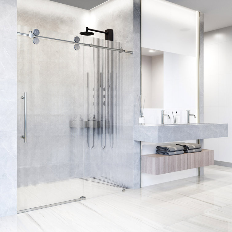 Elan Chrome Frameless Sliding Shower Door with Fluted Glass
