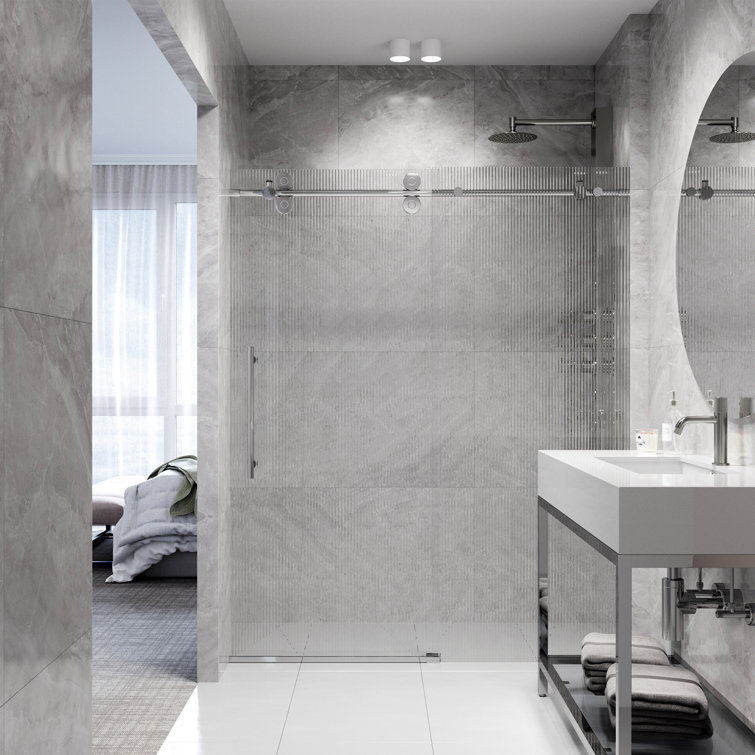 Elan Chrome Frameless Sliding Shower Door with Fluted Glass