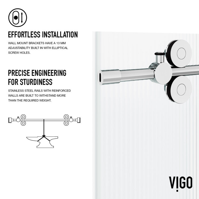 Elan 72" Frameless Sliding Shower Door with Fluted Glass and Black Hardware