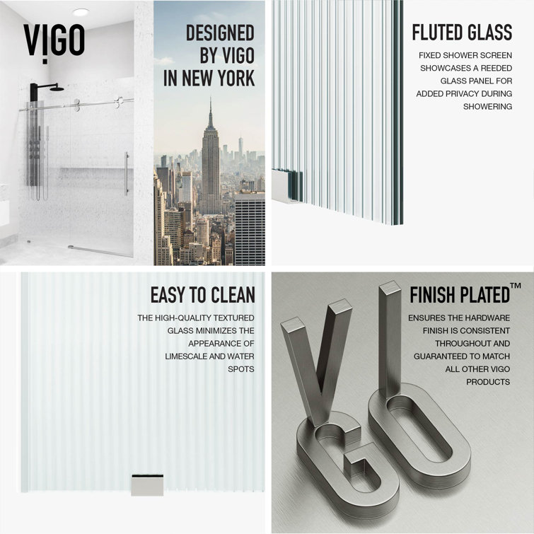 Elan 60'' Stainless Steel Frameless Sliding Shower Door with Fluted Glass