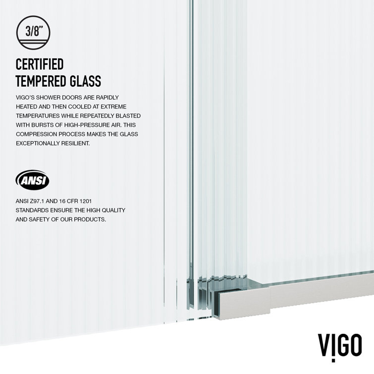 Elan 60'' Stainless Steel Frameless Sliding Shower Door with Fluted Glass
