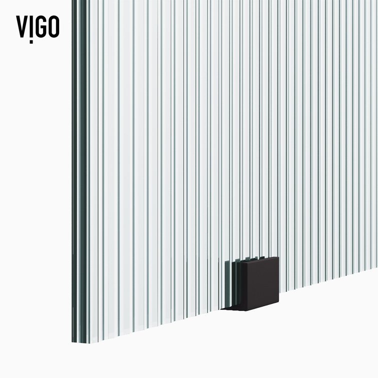 Elan Matte Black Frameless Sliding Shower Door with Fluted Glass