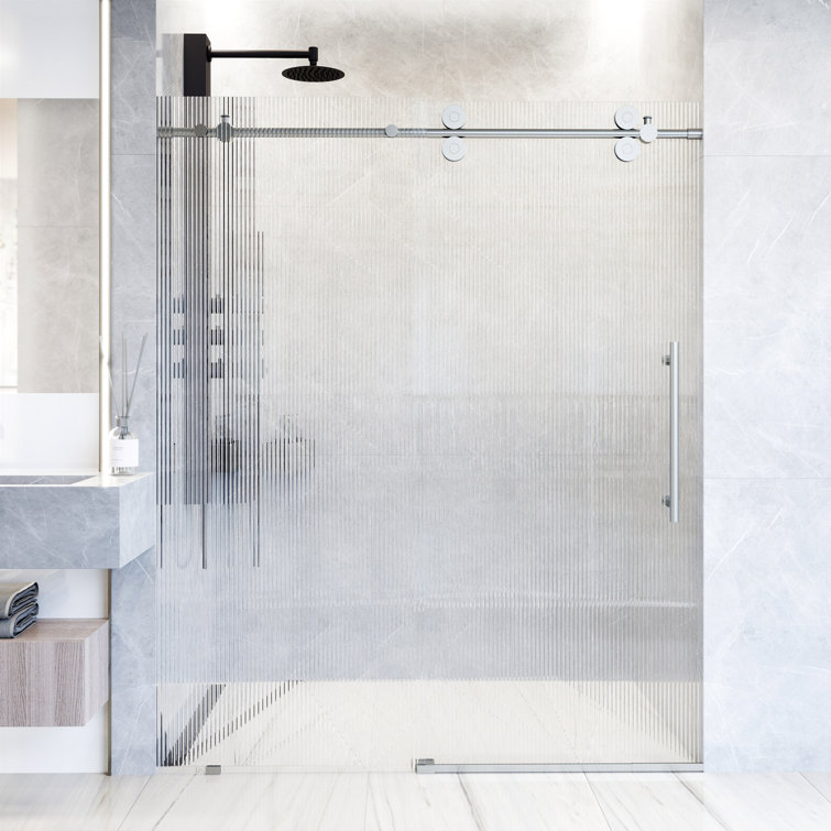 Elan 60'' Stainless Steel Frameless Sliding Shower Door with Fluted Glass
