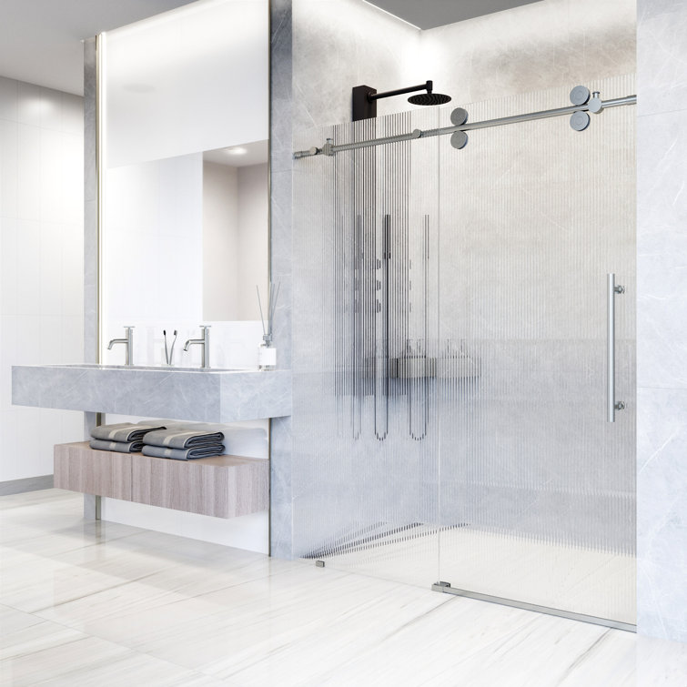 Elan 60'' Stainless Steel Frameless Sliding Shower Door with Fluted Glass