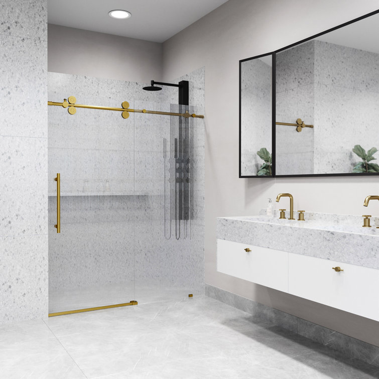 Matte Brushed Gold Frameless Sliding Shower Door with Fluted Glass