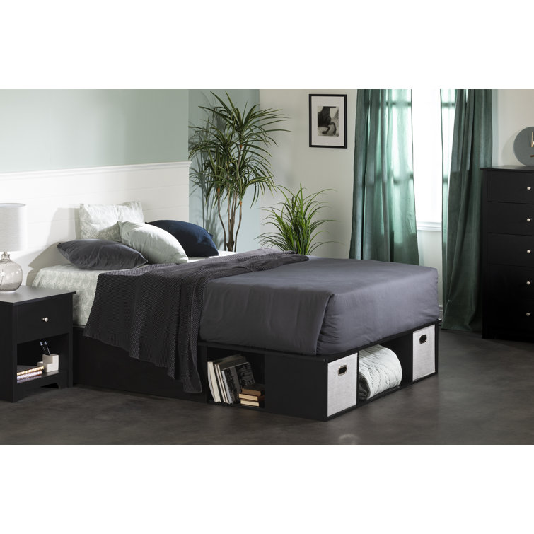 Full Black Upholstered Captain's Storage Bed with Drawers