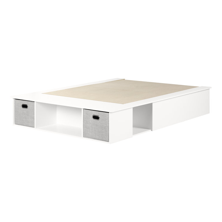 Full White Upholstered Captain's Storage Bed with Drawers