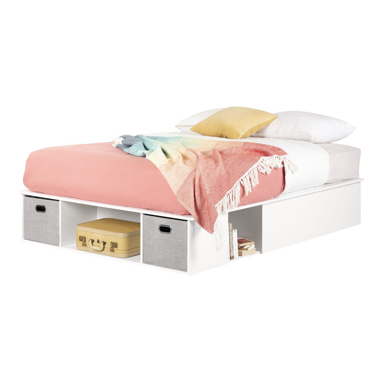 Full White Upholstered Captain's Storage Bed with Drawers