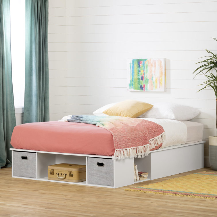 Full White Upholstered Captain's Storage Bed with Drawers