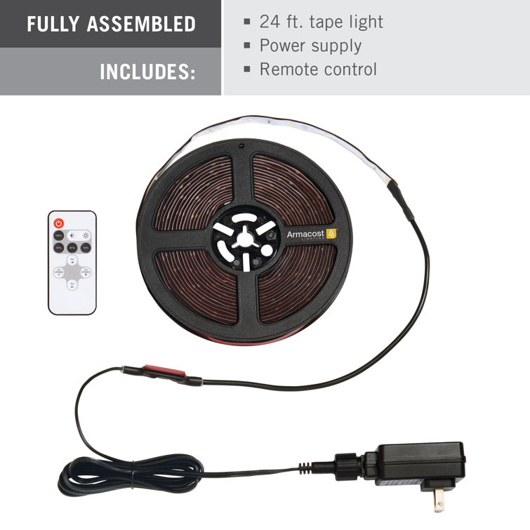 24 ft Warm White Waterproof LED Strip Light Kit with Remote