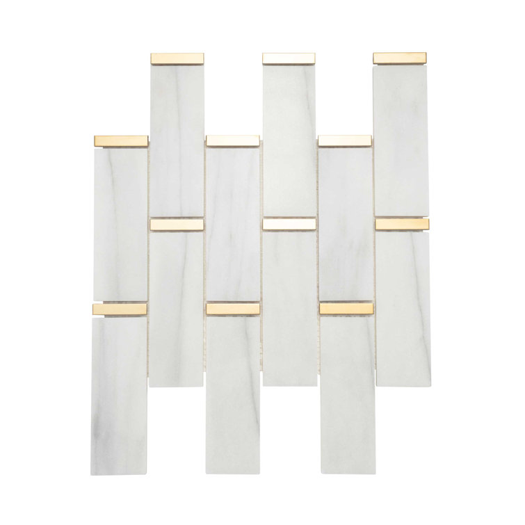 White and Gold Marble 11x12 Polished Mosaic Tile