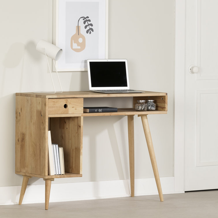 Natural Rubberwood 39" Scandinavian Computer Desk with Drawer