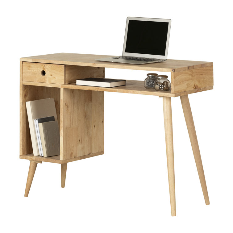 Natural Rubberwood 39" Scandinavian Computer Desk with Drawer