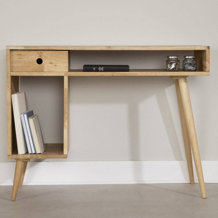 Natural Rubberwood 39" Scandinavian Computer Desk with Drawer