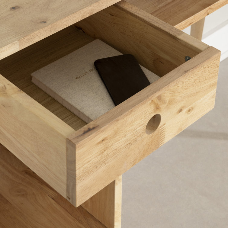 Natural Rubberwood 39" Scandinavian Computer Desk with Drawer