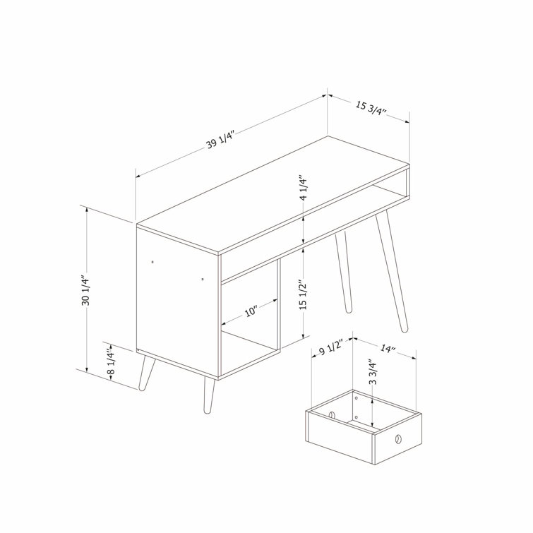 Natural Rubberwood 39" Scandinavian Computer Desk with Drawer
