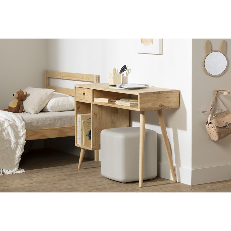 Natural Rubberwood 39" Scandinavian Computer Desk with Drawer